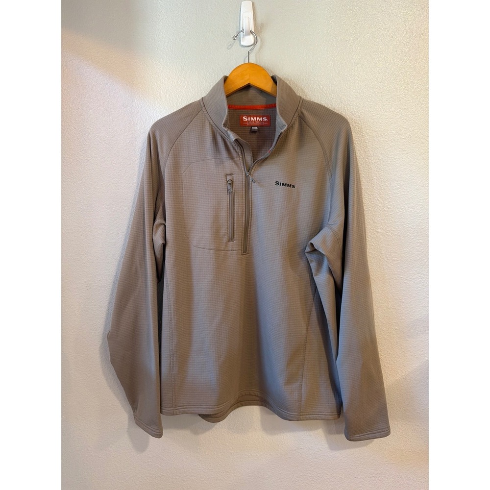 Simms Quarter Zip Pullover Men XXL Taupe Grey Waffle Knit Fishing Sweater